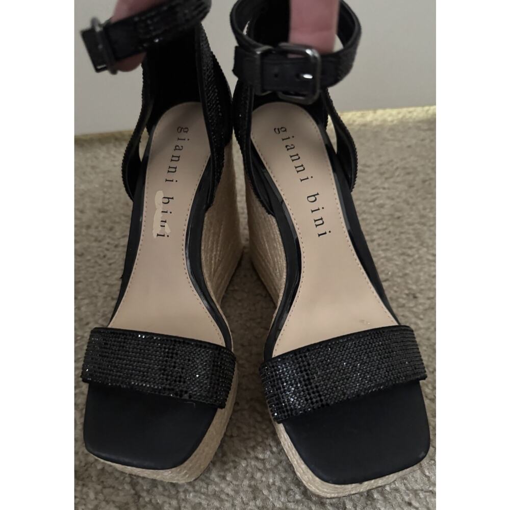 Gianni Bini Black Rhinestone Wedge Sandals Womens 7M Espadrille Platform NEW - Picture 5 of 12